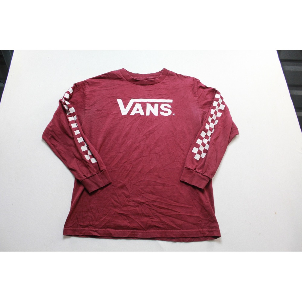 Vans Long Sleeve Shirt Mens Medium Burgundy Excellent Checkerboard Logo Tee